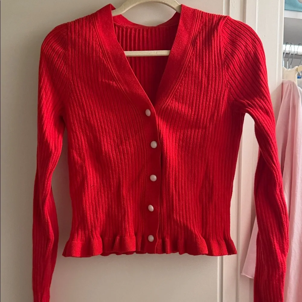 Commense Red Ribbed Cardigan - Picture 2 of 3